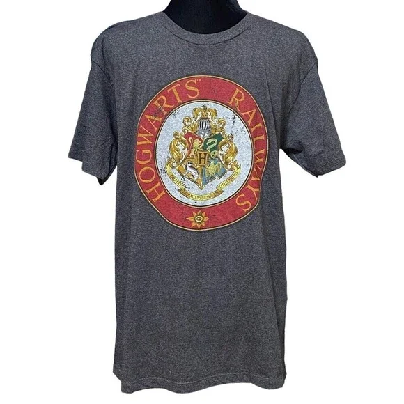 Harry Potter Studio Tour Hogwarts Railways Crest Gray Tee Medium NWT - Picture 1 of 5